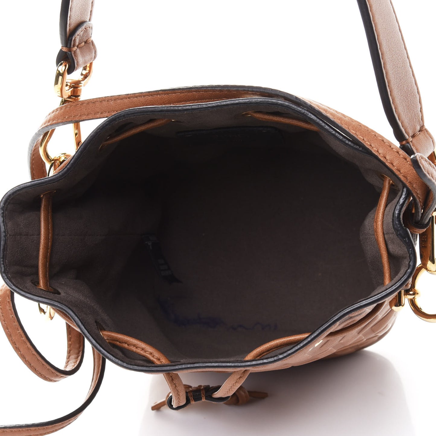 Vitello Cristallo Nature F is Fendi FF 1974 Embossed Mini Mon Tresor Bucket Bag Cuoio