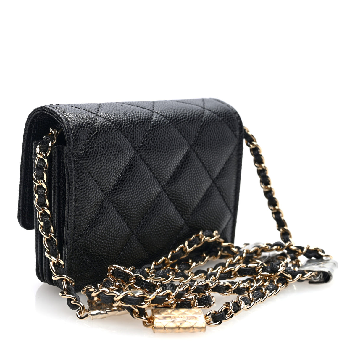 Caviar Quilted CC Stars Card Holder On Chain Black