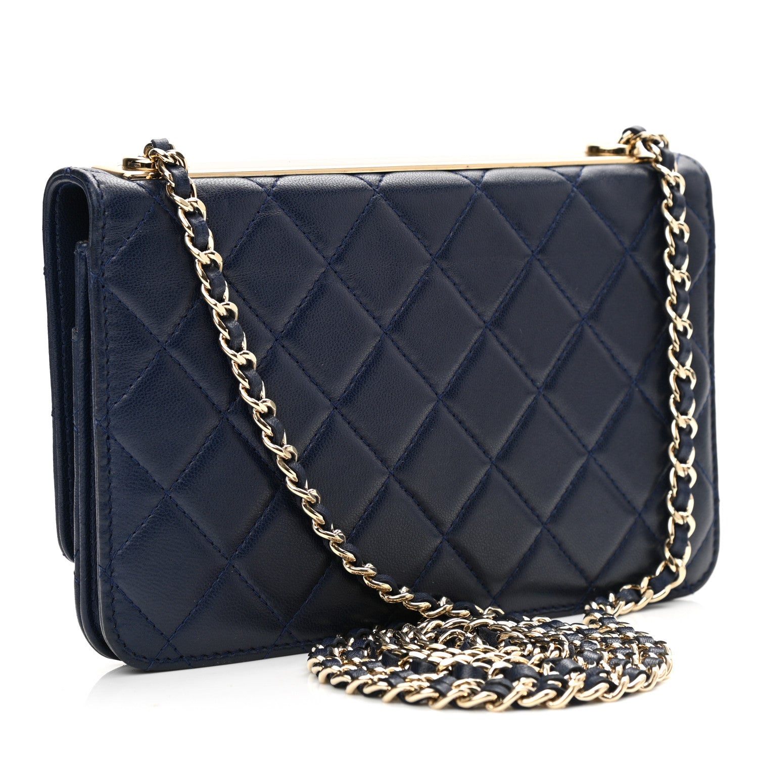Chanel Lambskin Quilted Trendy CC Wallet On Chain WOC Navy 2 of 12