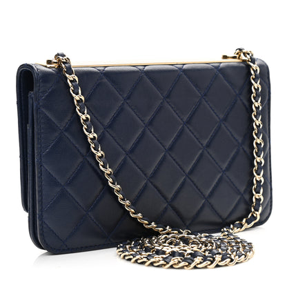 Chanel Lambskin Quilted Trendy CC Wallet On Chain WOC Navy 2 of 12