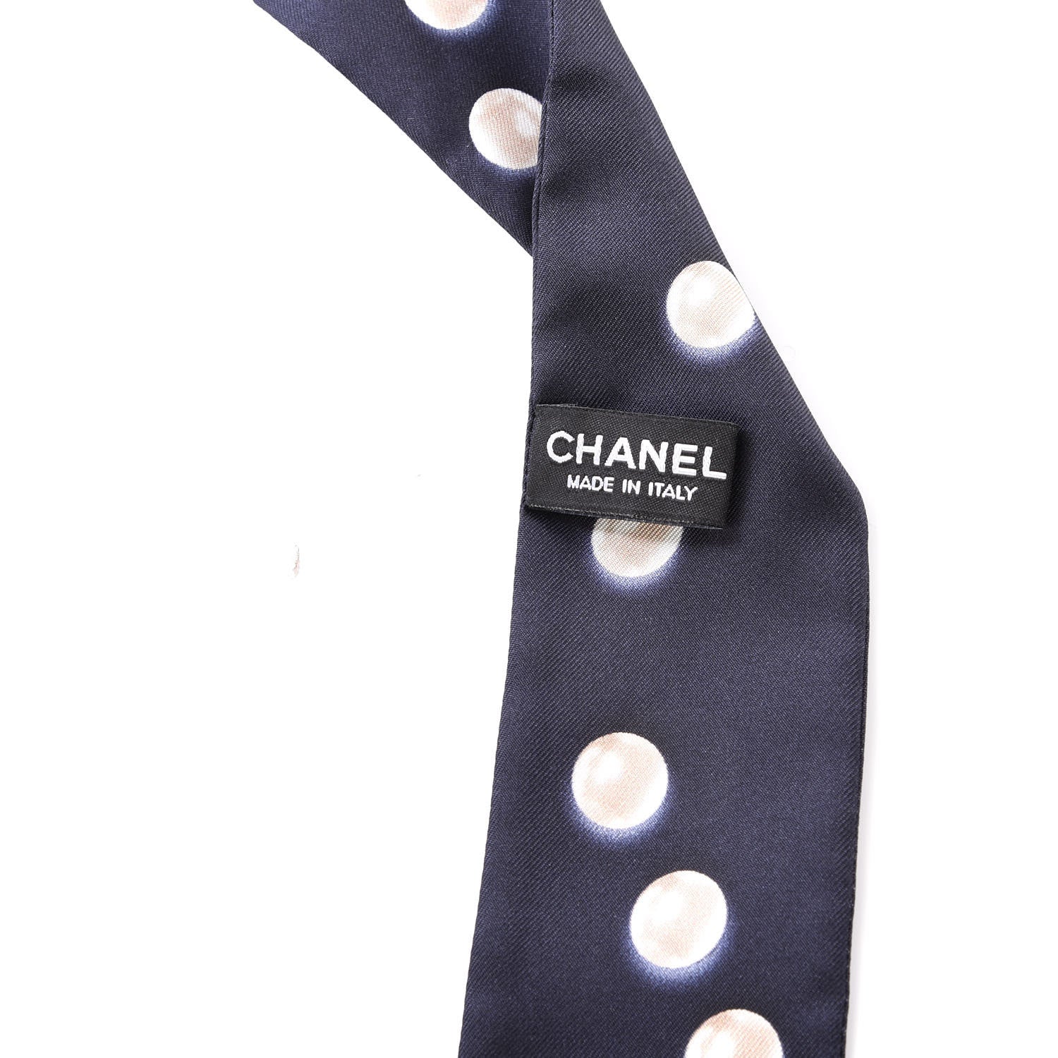 Chanel Silk Pearl CC Slim Bandeau Scarf Navy 3 of 4