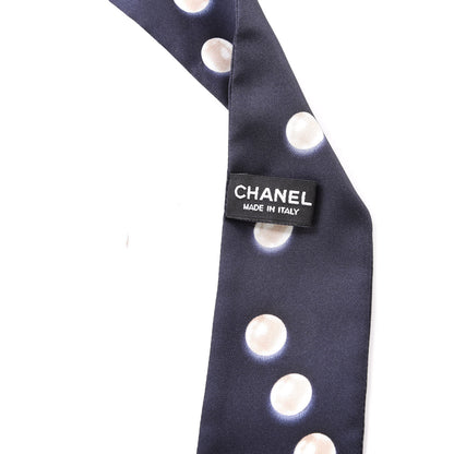 Chanel Silk Pearl CC Slim Bandeau Scarf Navy 3 of 4