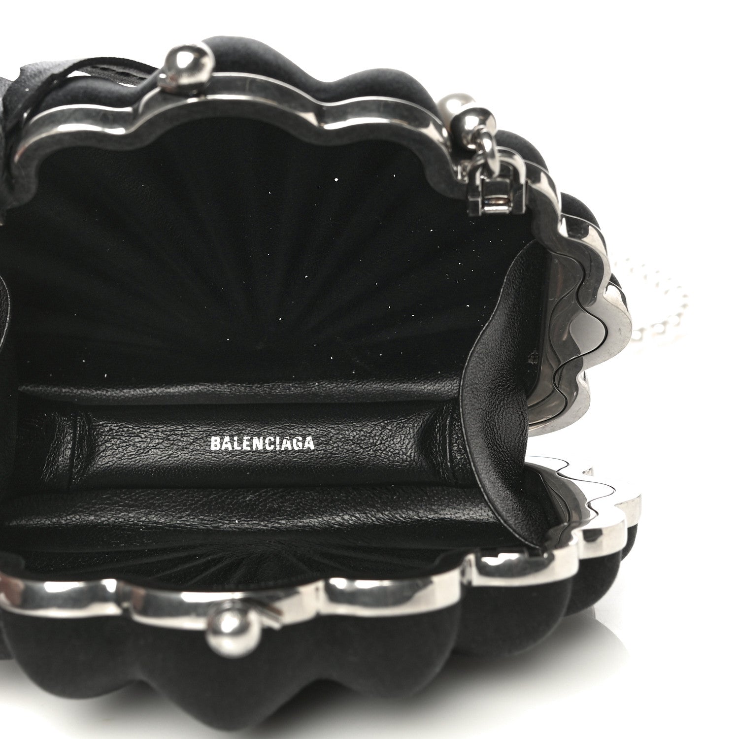 Balenciaga Satin Pearl Shell Clutch Bag Black 4 of 11