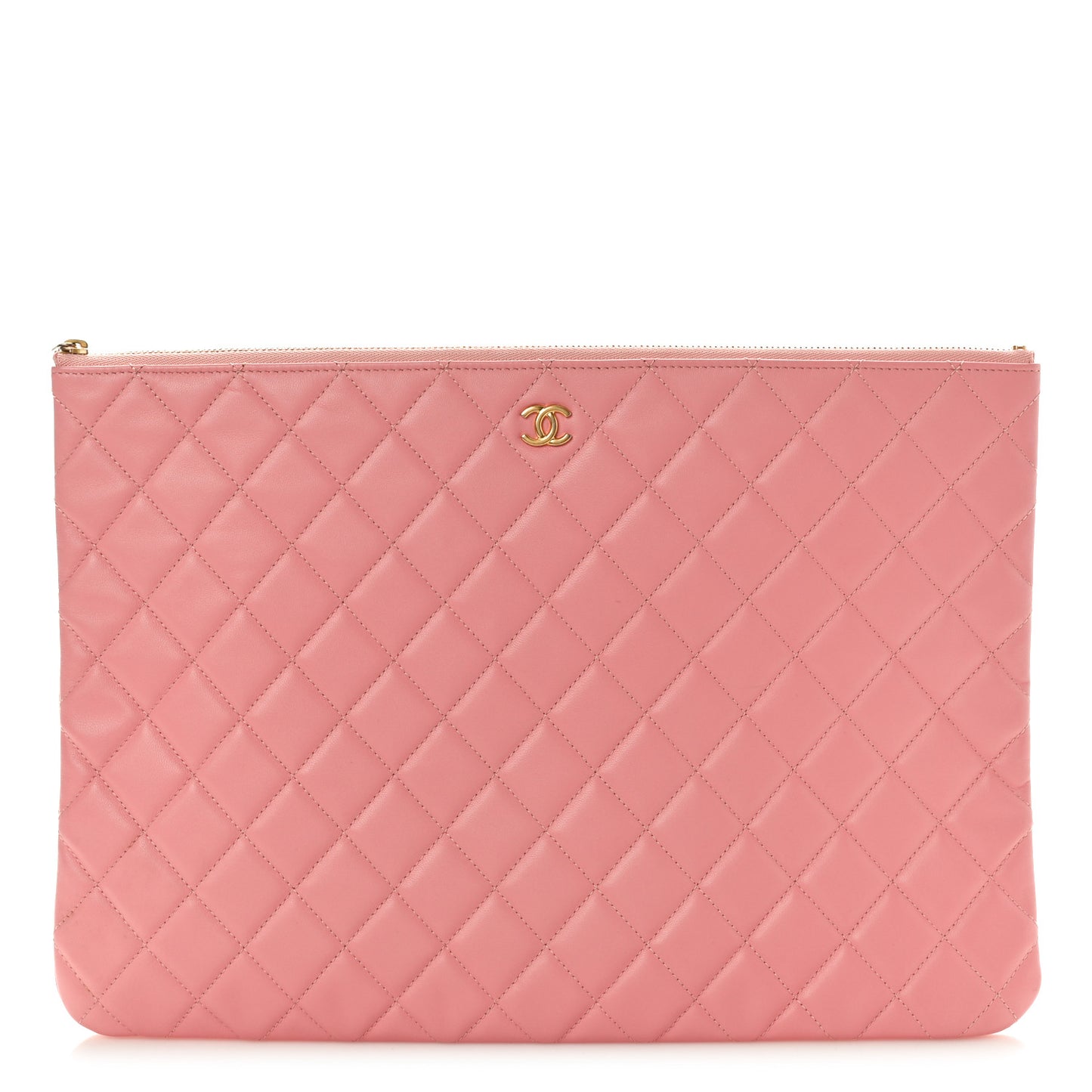Lambskin Quilted Large Cosmetic Case Pink