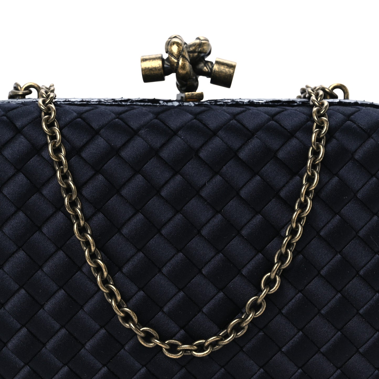 Satin Ayers Intrecciato Chain Knot Clutch Black