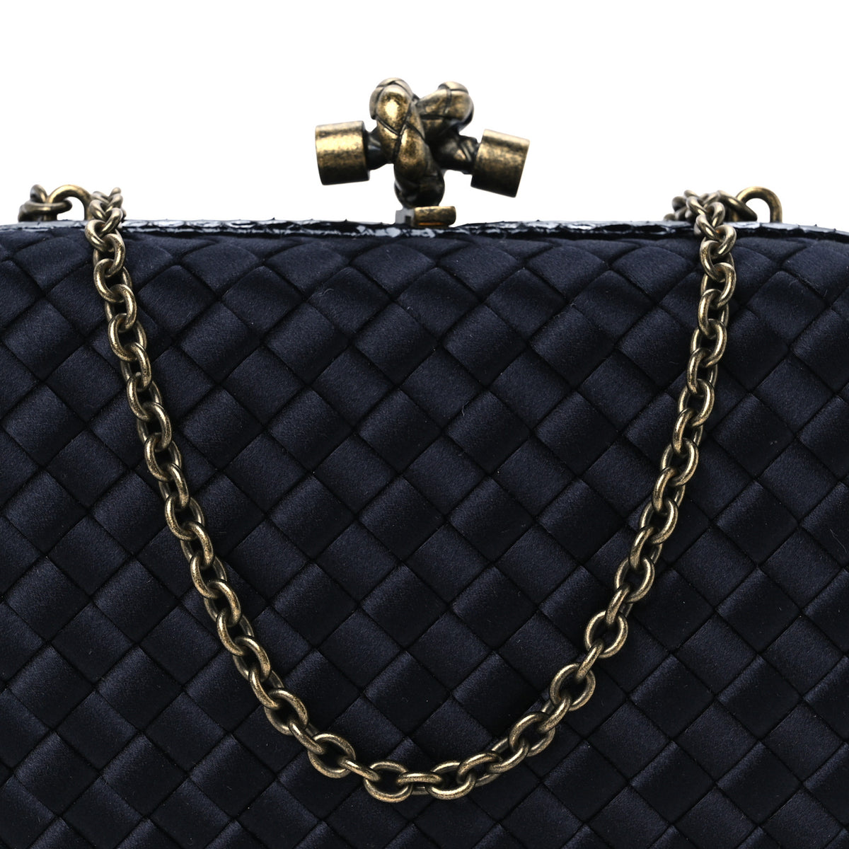 Bottega Veneta Satin Ayers Intrecciato Chain Knot Clutch Black 6 of 8
