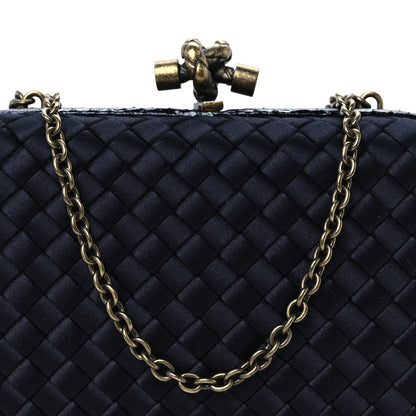 Bottega Veneta Satin Ayers Intrecciato Chain Knot Clutch Black 6 of 8