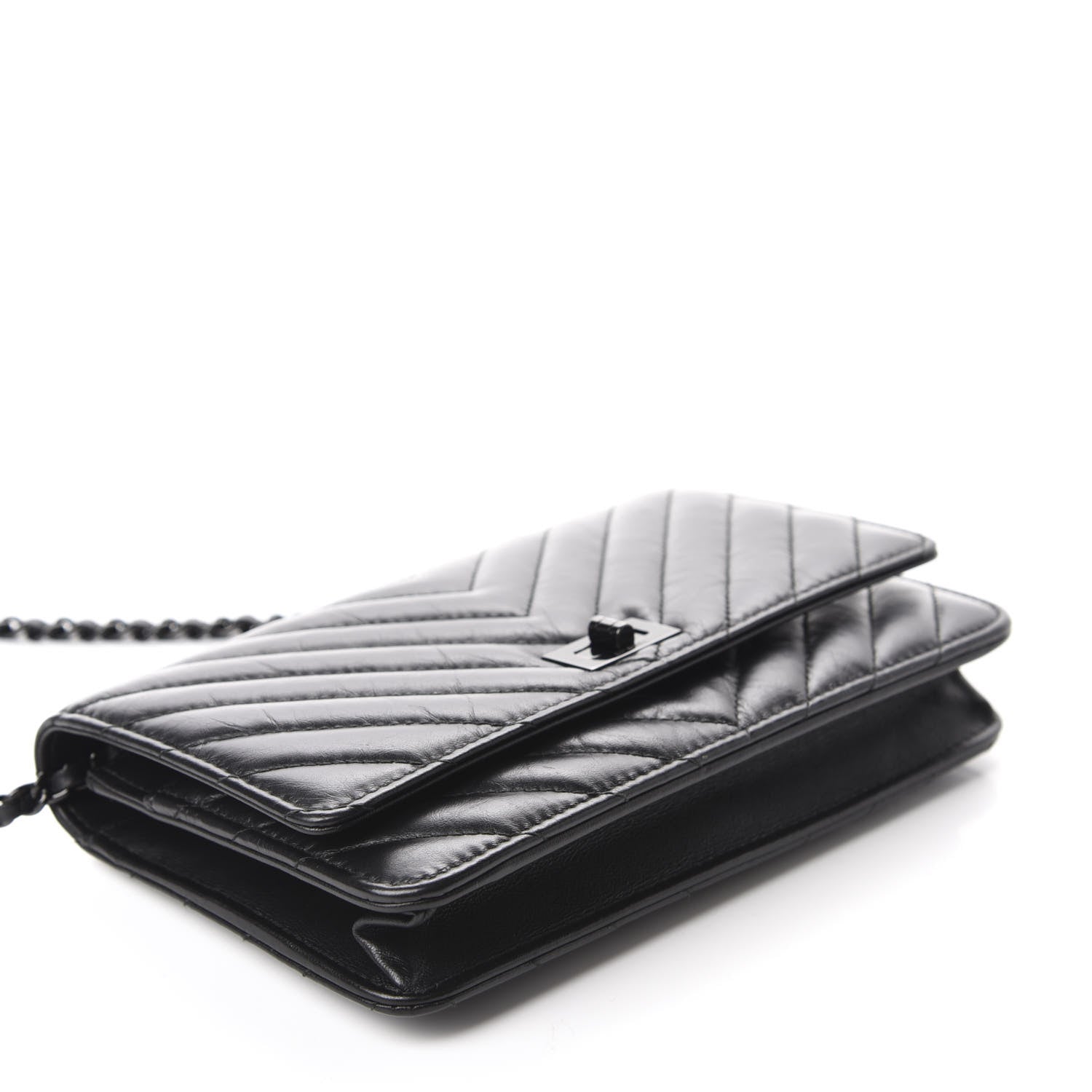 Chanel Aged Calfskin Chevron Quilted Reissue Wallet On Chain WOC So Black 4 of 14