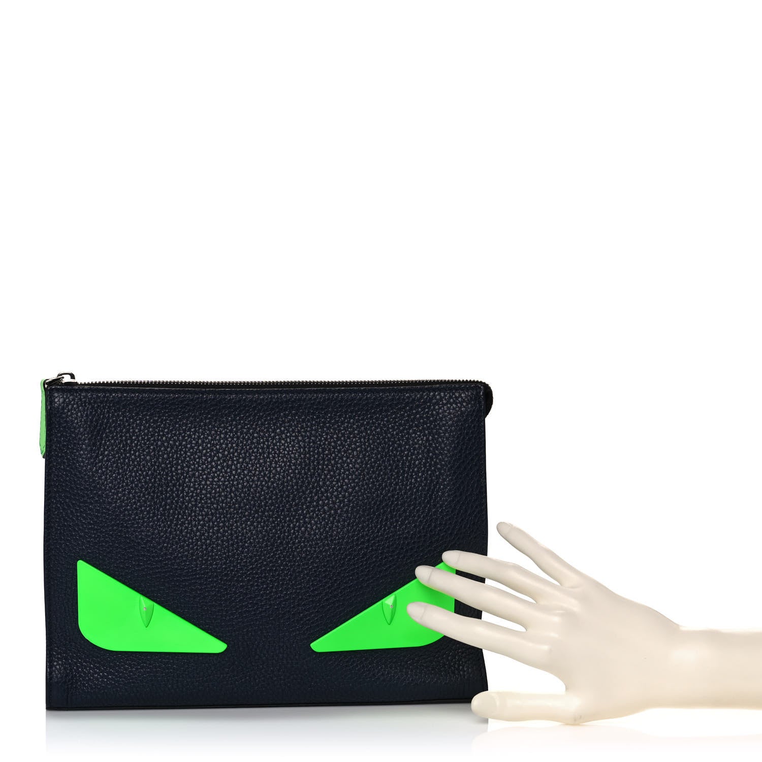Fendi Vitello Monster Eyes Pouch Black Green 2 of 10