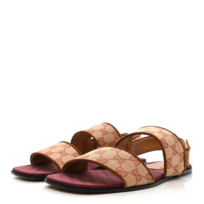 Gucci Canvas GG Monogram Mens Slingback Flat Sandals 8 Beige Ruggine Cuir 3 of 9