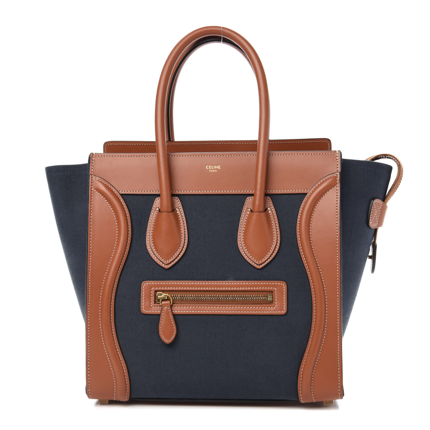 Celine Textile Smooth Calfskin Micro Luggage Navy Tan 1 of 10