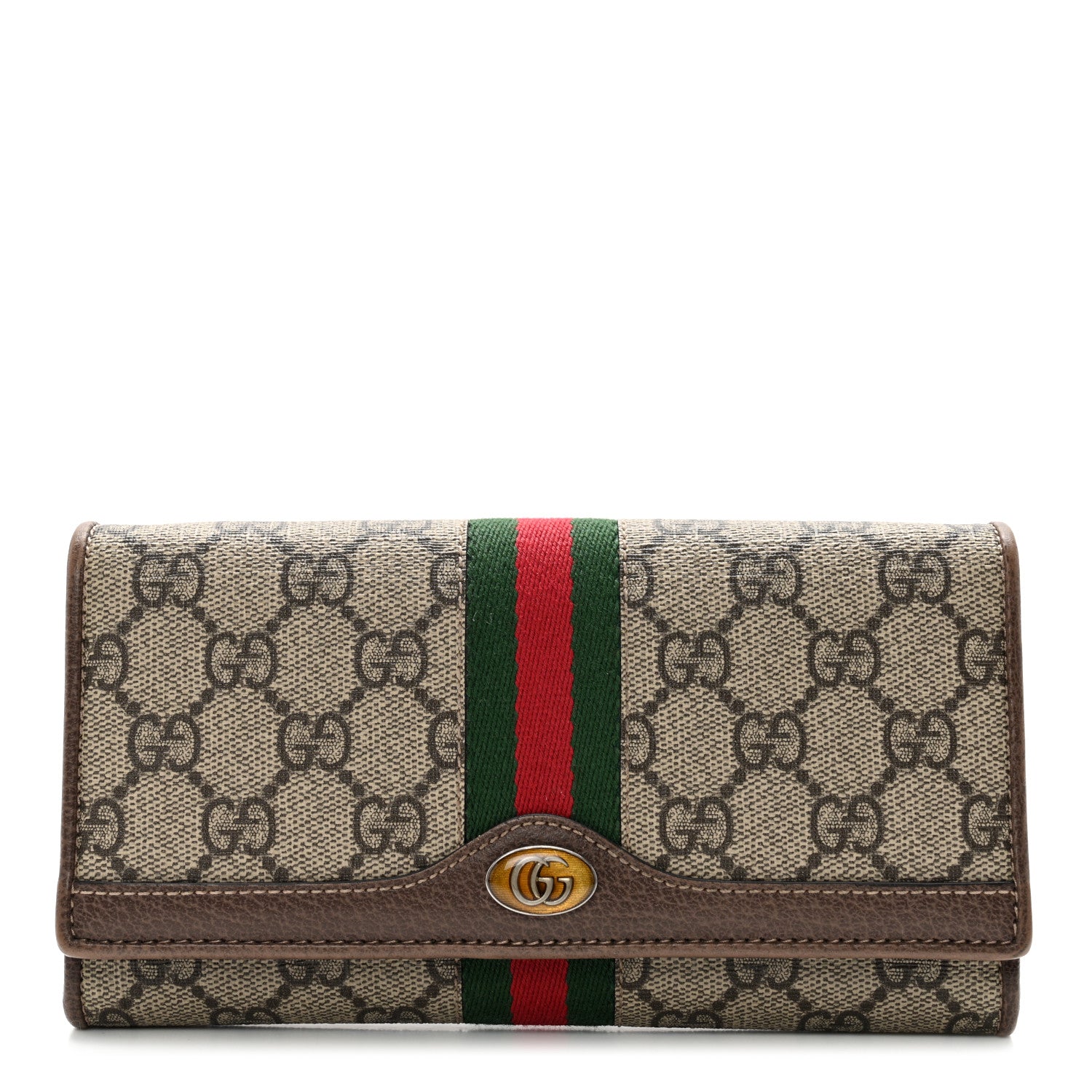 Gucci GG Supreme Monogram Web Ophidia Wallet On Chain Brown 1 of 10