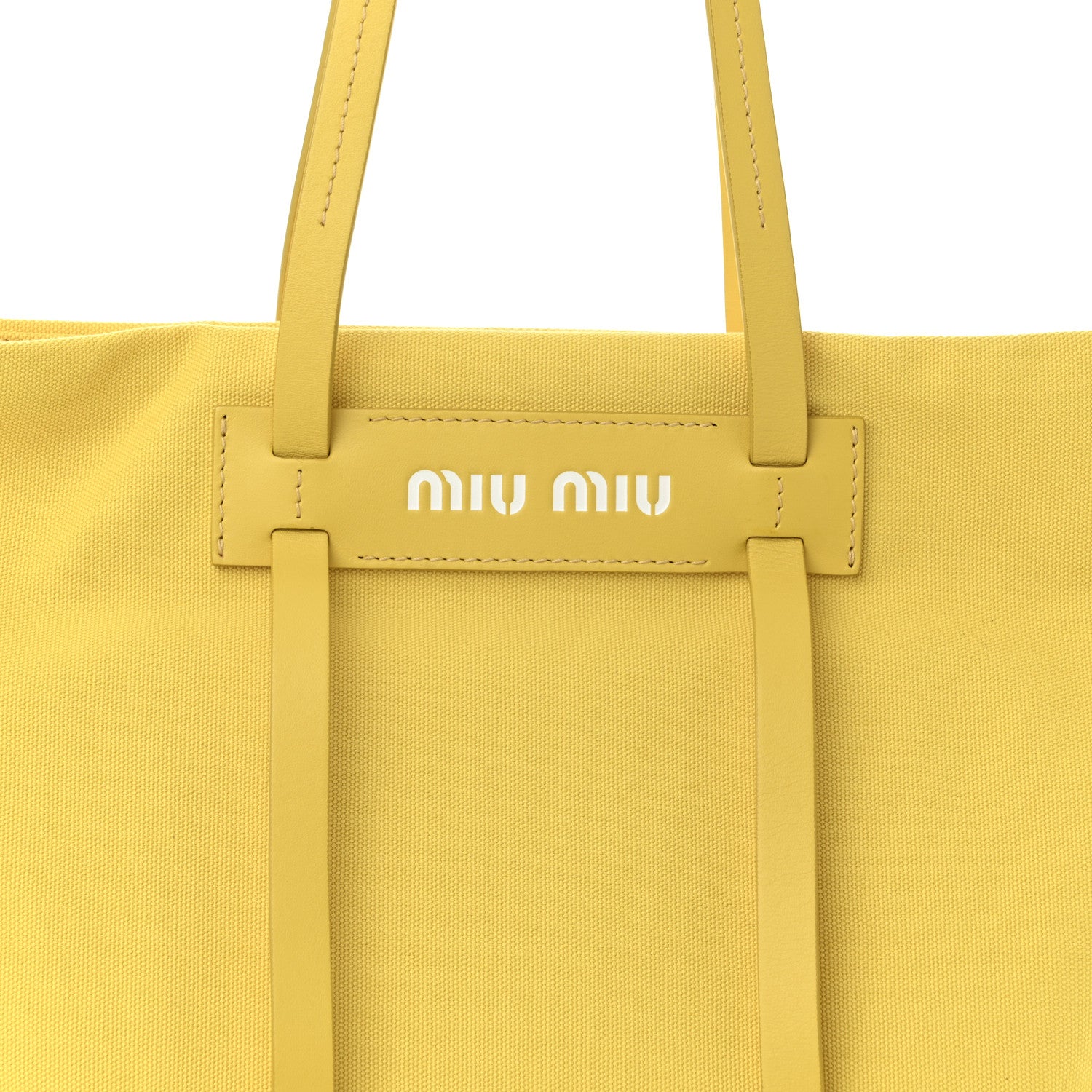 Miu Miu Canvas Calfskin Shopping Tote Yellow 8 of 10