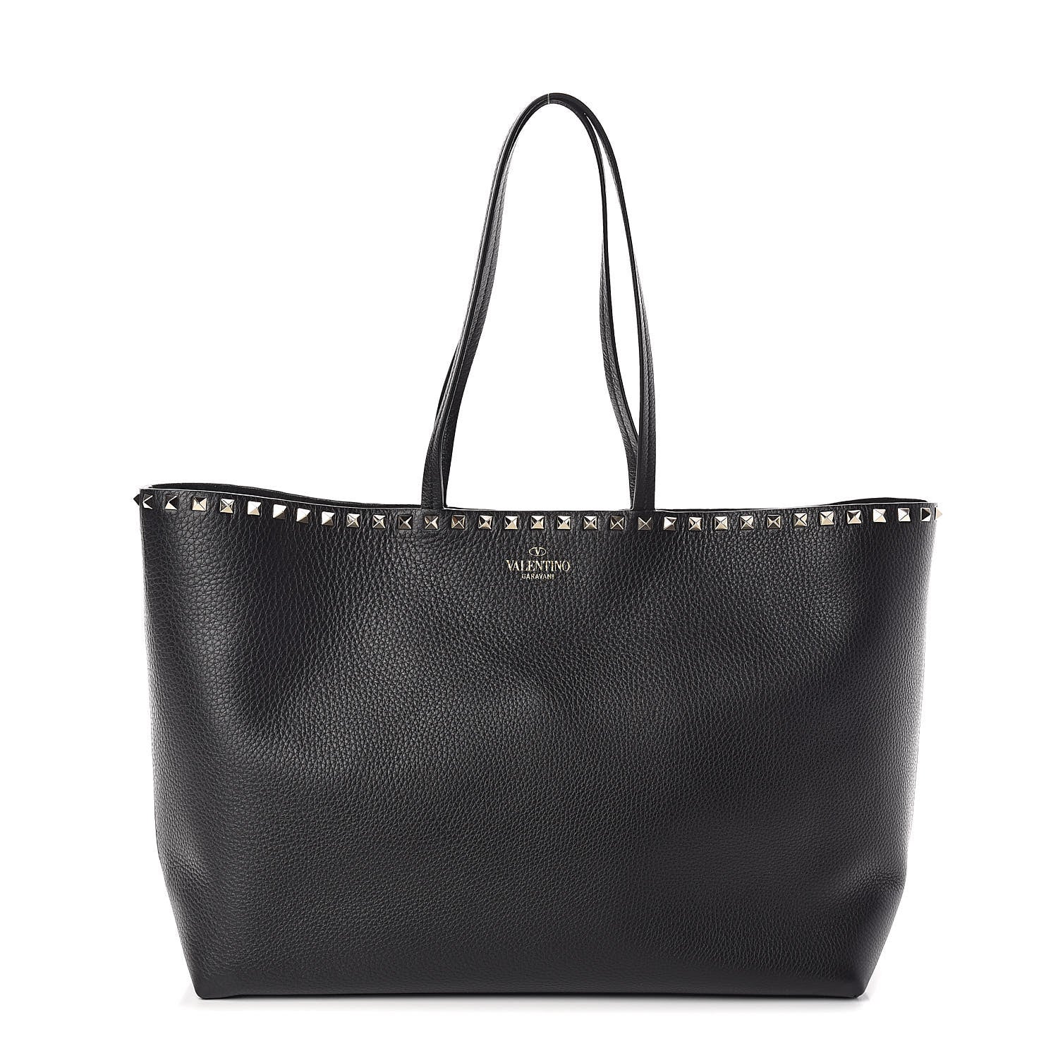 Valentino Garavani Grained Calfskin Rockstud Shoulder Tote Black 1 of 11