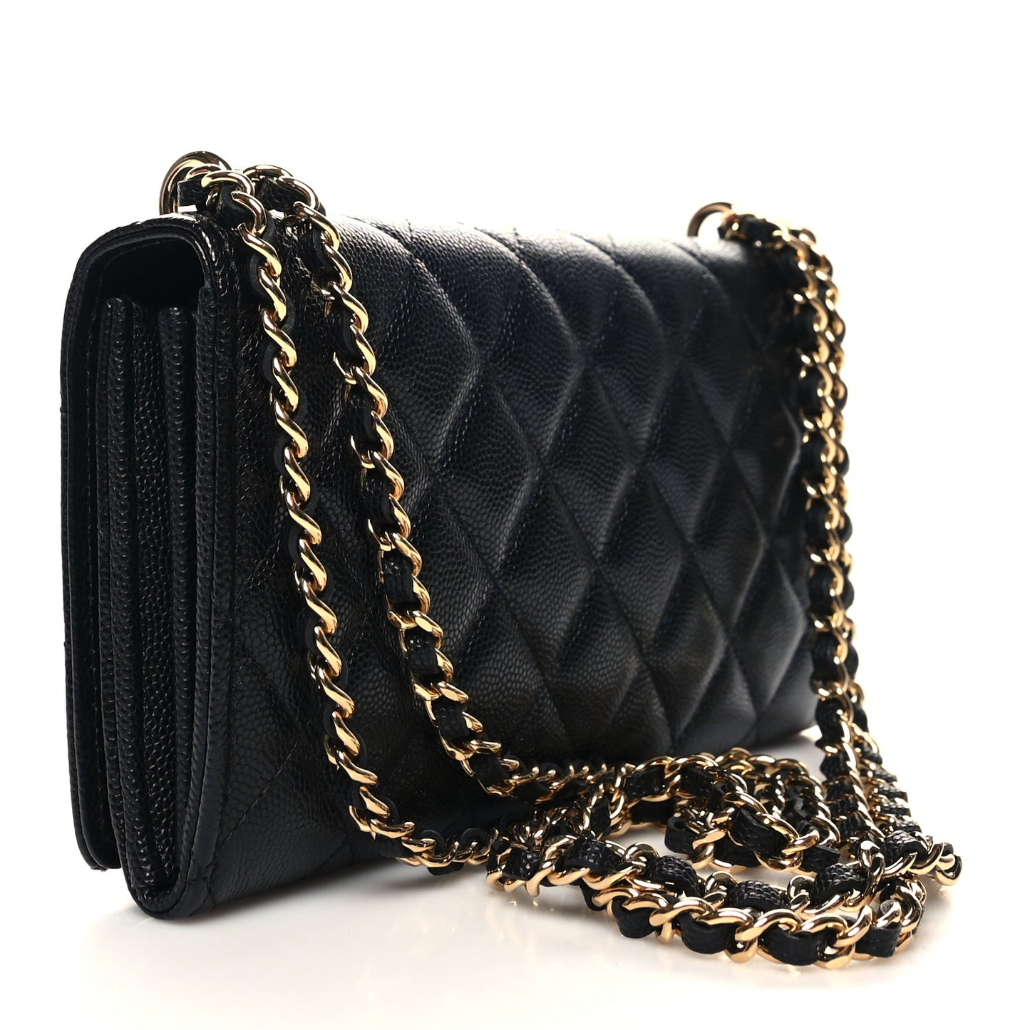 Caviar Quilted Pocket Twins Clutch With Chain Black