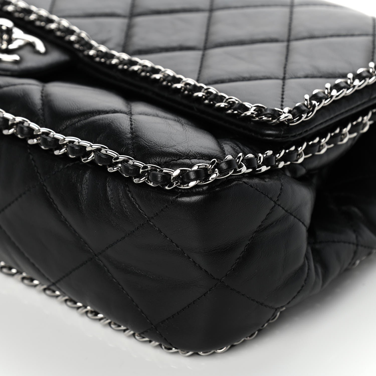 Chanel Crumpled Calfskin Quilted Large Chain All Over Flap Bag Black 11 of 11