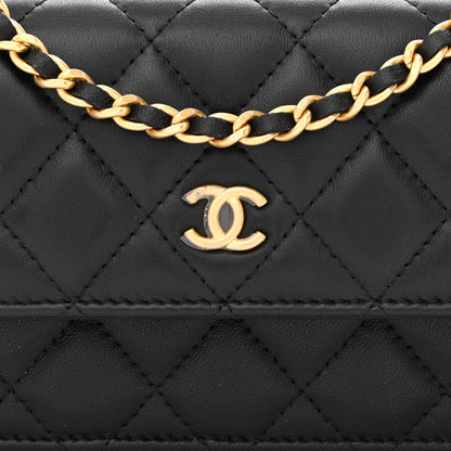 Chanel Lambskin Pearl Crush Quilted Flap Phone Holder With Chain Black 9 of 12