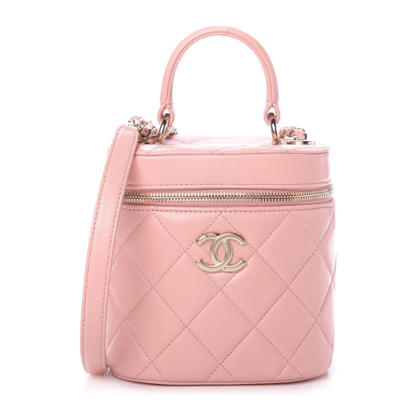 Lambskin Quilted Trendy Vanity Case Pink