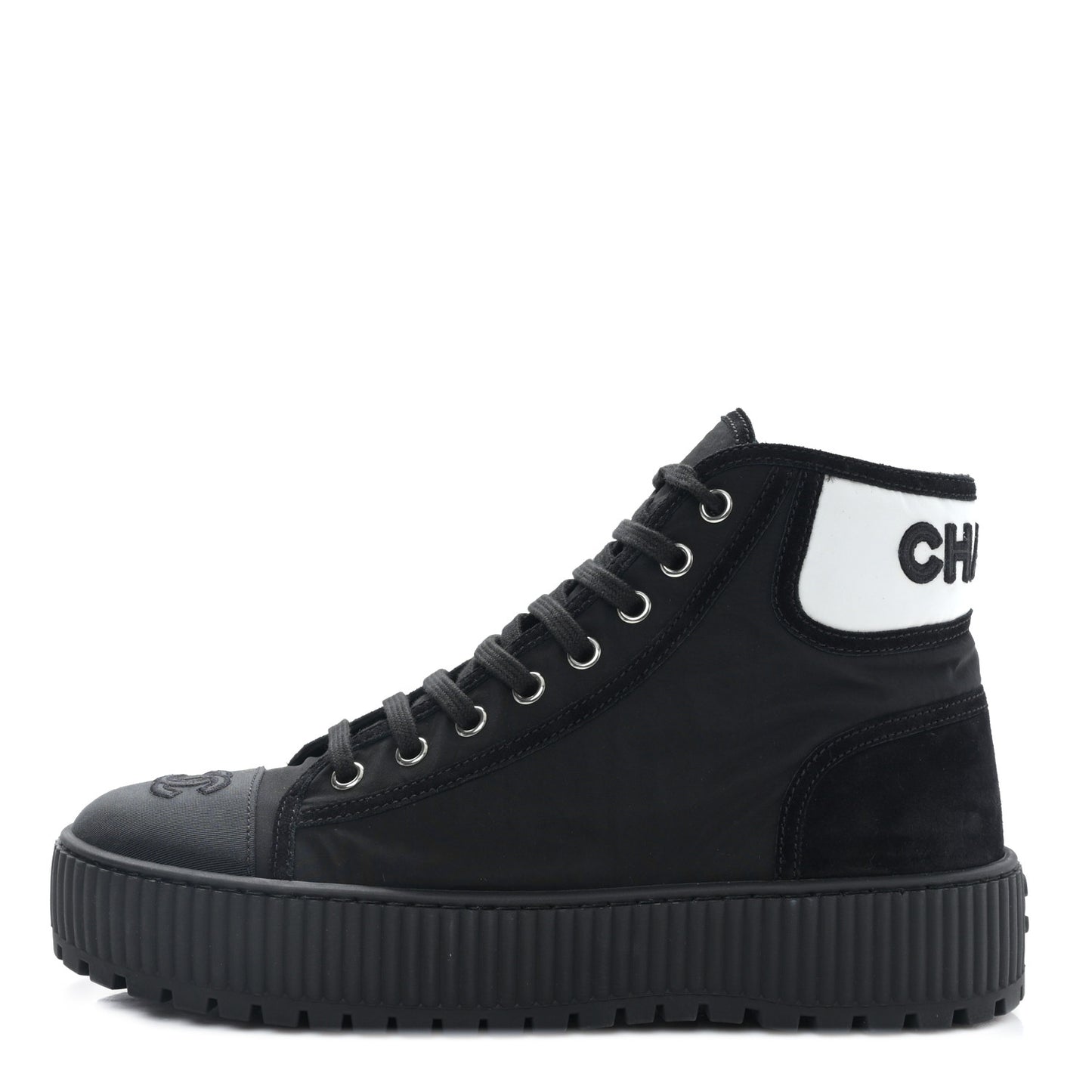 Fabric Suede Kidskin Grosgrain Lace Up Cap Toe Sneakers 38.5 Black White