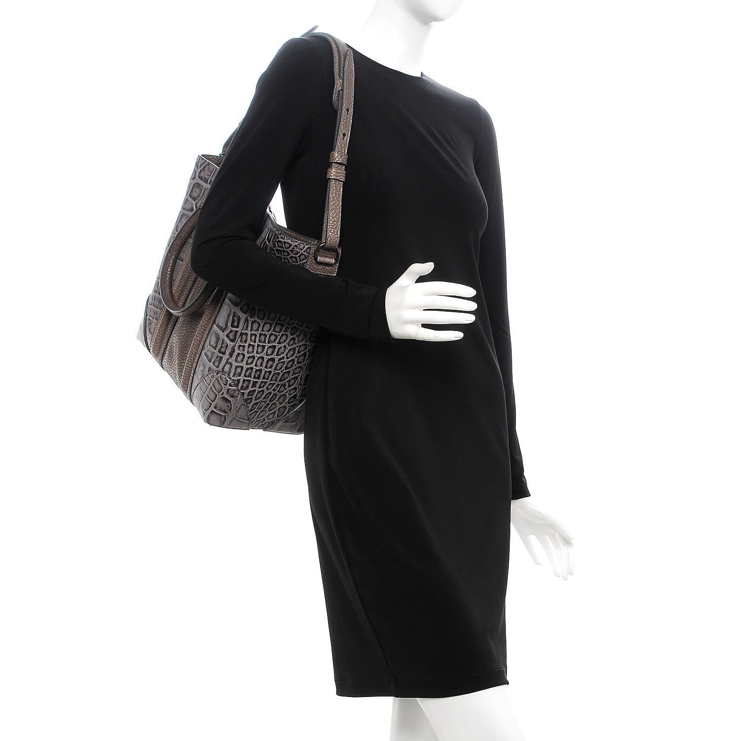 Givenchy Calfskin Crocodile Embossed Medium Lucrezia Tote Medium Grey 2 of 9