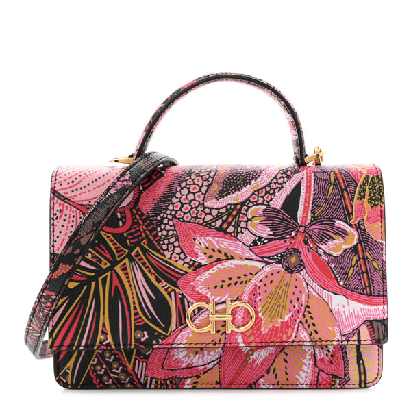 Salvatore Ferragamo Grained Calfskin Batik Printed Gancini Mini