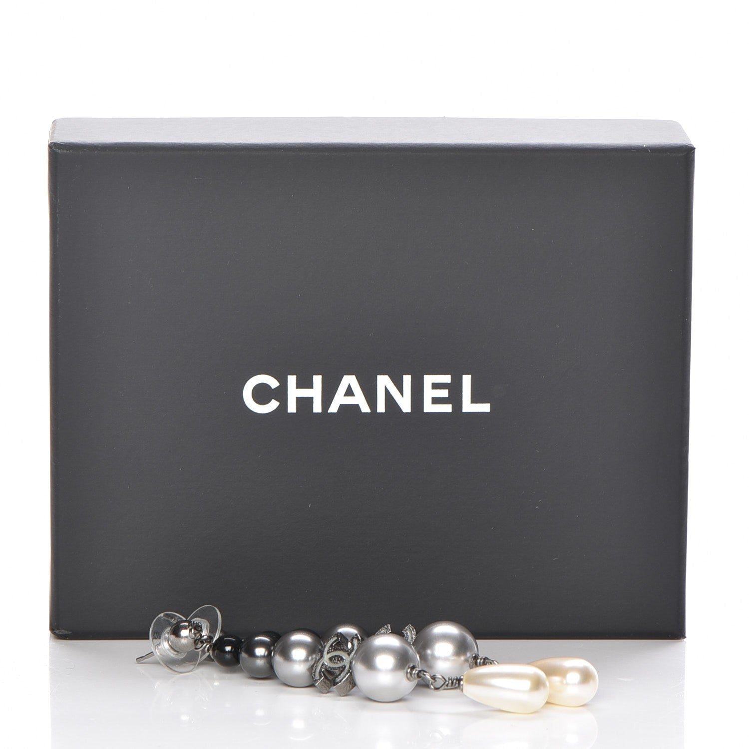 Chanel Pearl Bead CC Drop Earrings Grey Black 5 of 5