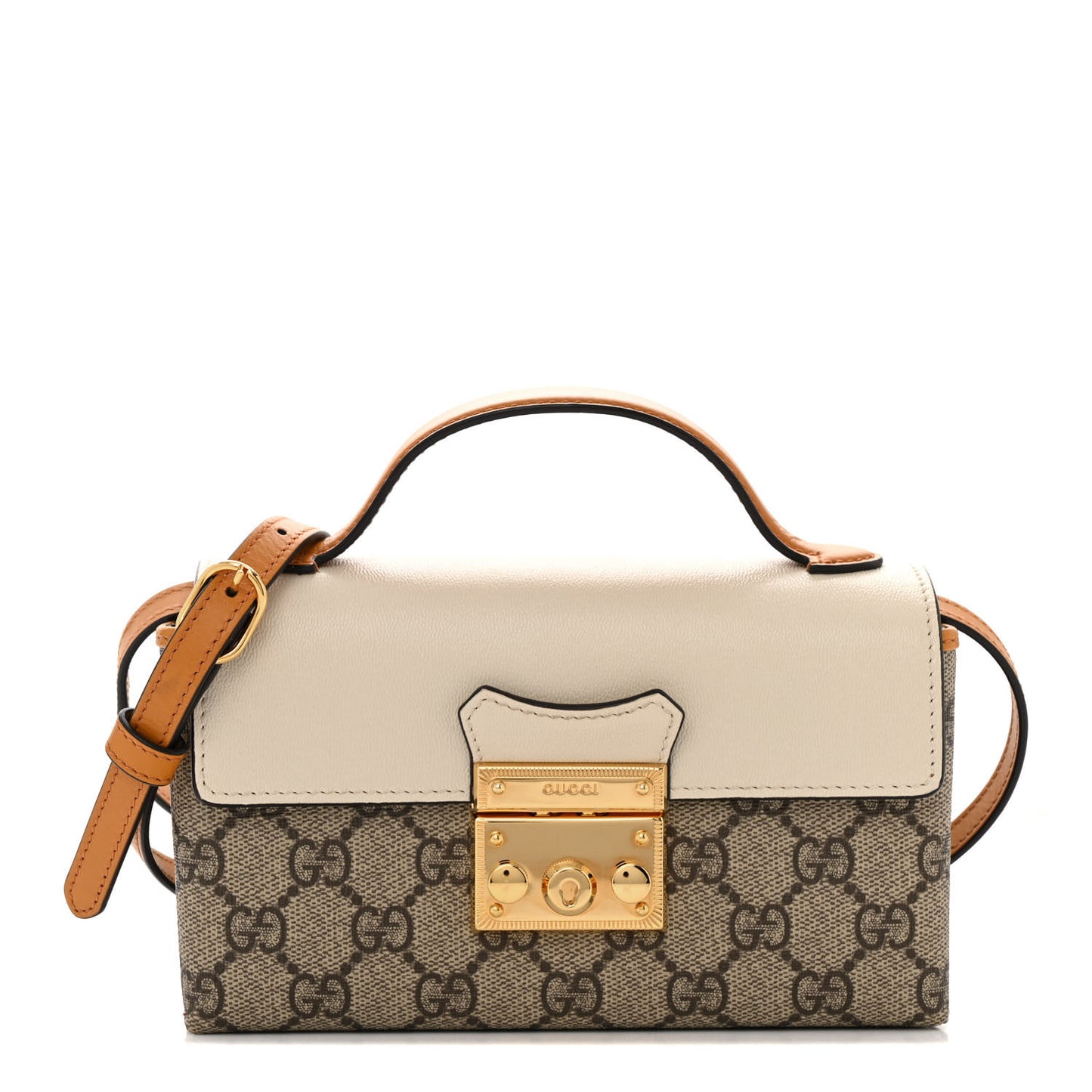 GG Supreme Monogram New Sakai Calfskin Mini Padlock Top Handle Shoulder Bag Beige Ebony Mystic White Sun Oil