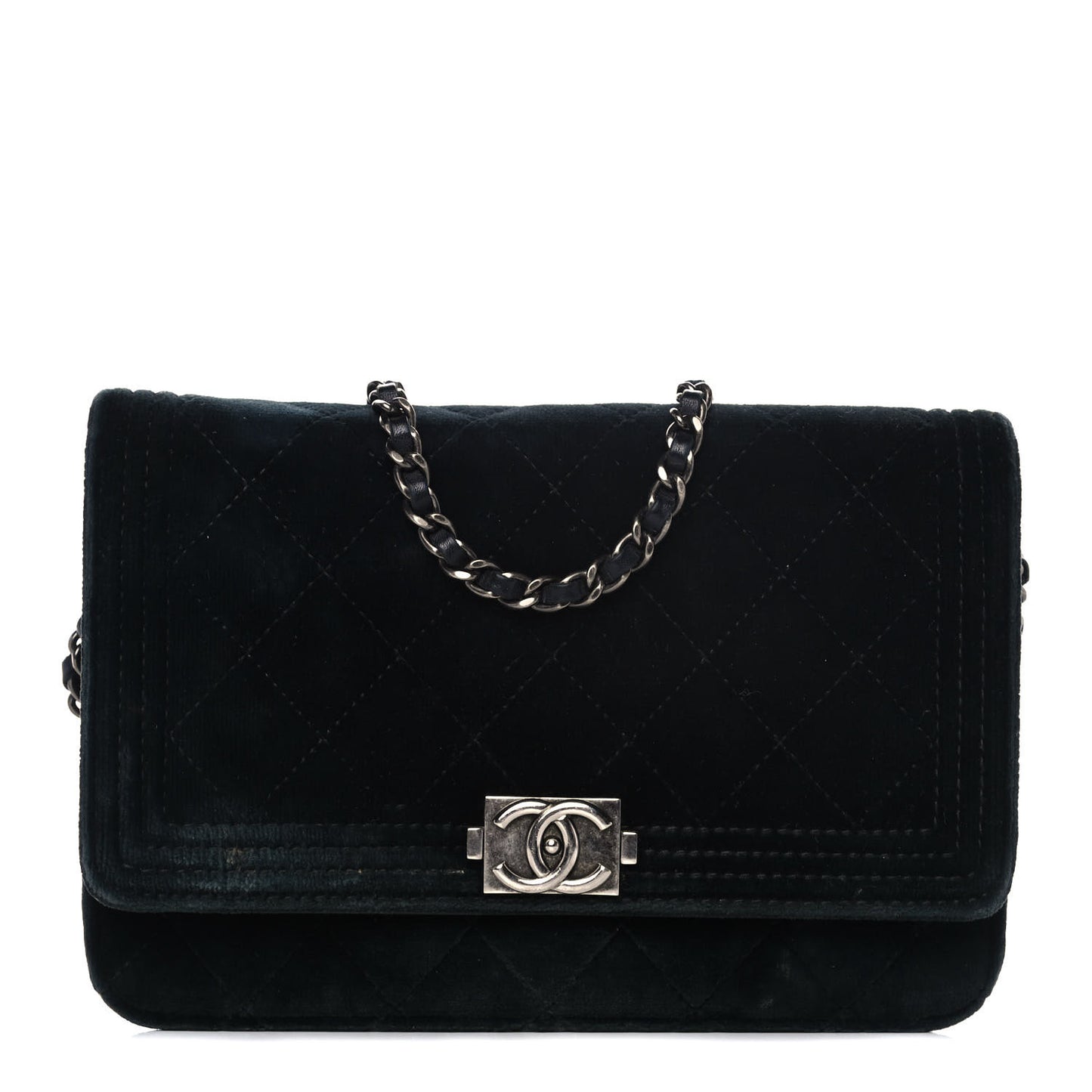 Velvet Quilted Boy Wallet On Chain WOC Black