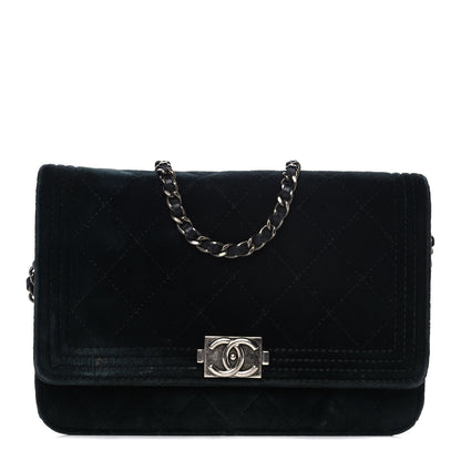 Chanel Velvet Quilted Boy Wallet On Chain WOC Black 1 of 14