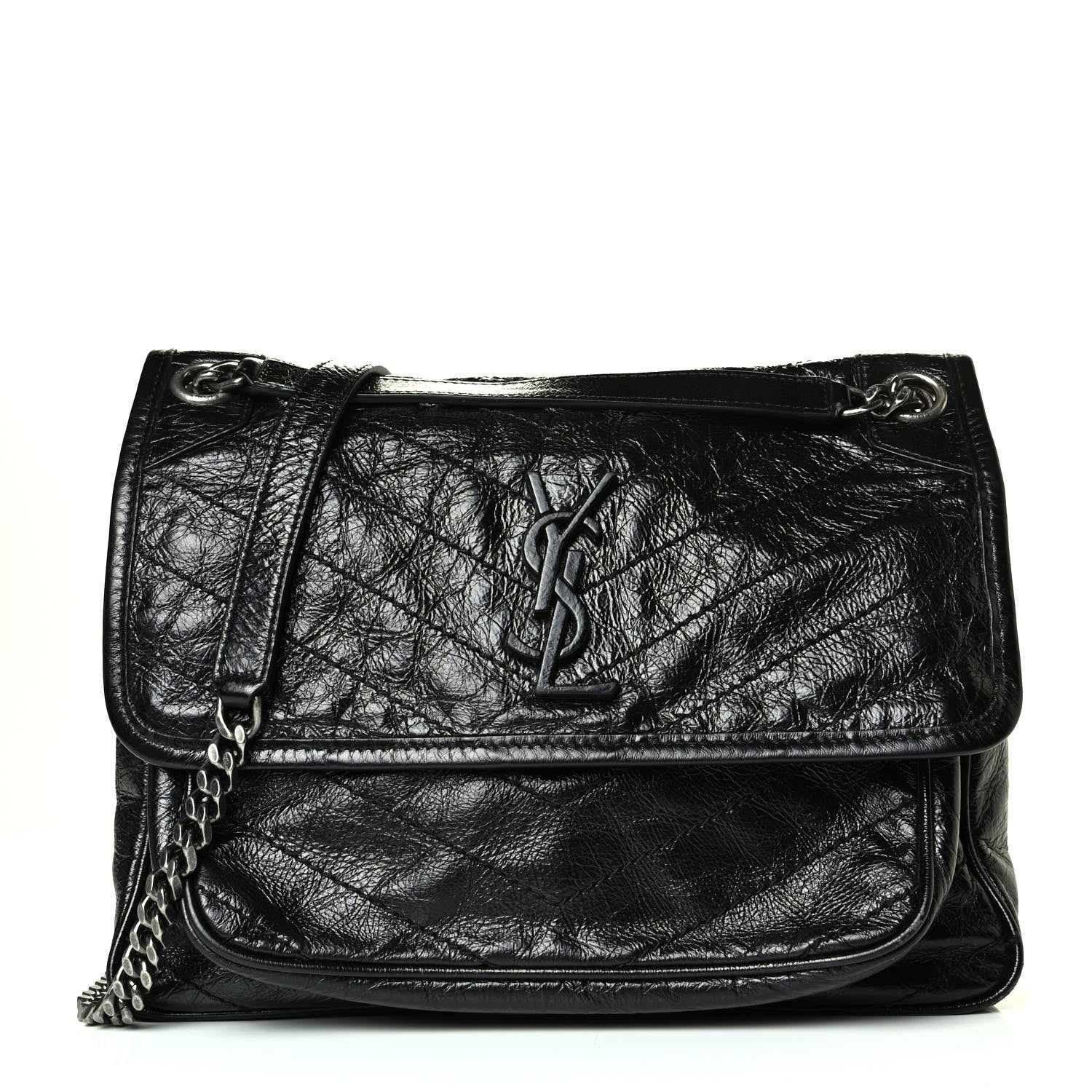 Saint Laurent Crinkled Calfskin Matelasse Monogram Medium Niki Chain Satchel Black 1 of 7