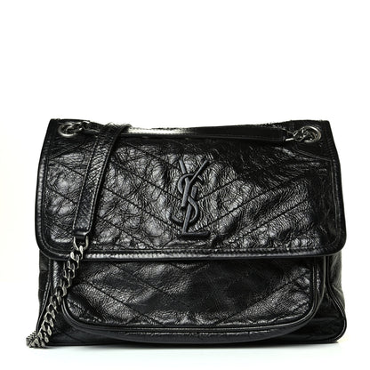 Saint Laurent Crinkled Calfskin Matelasse Monogram Medium Niki Chain Satchel Black 1 of 7