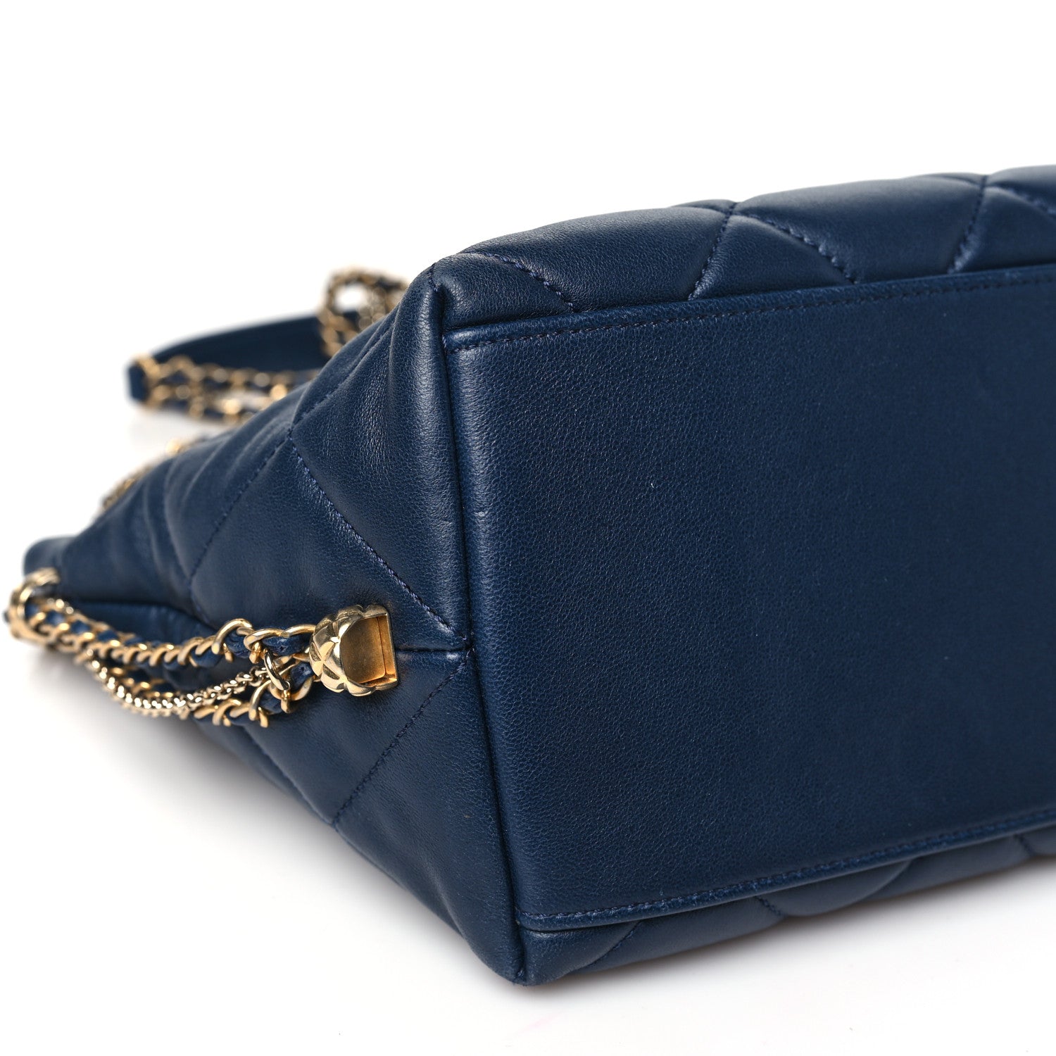 Chanel Lambskin Quilted Crush on Chains Drawstring Bucket Bag Hobo Navy 9 of 12