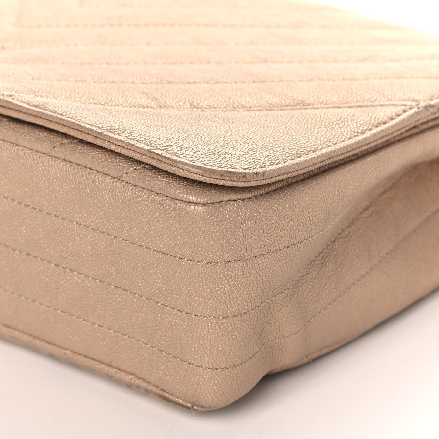 Metallic Caviar Chevron Quilted Medium Statement Flap Beige