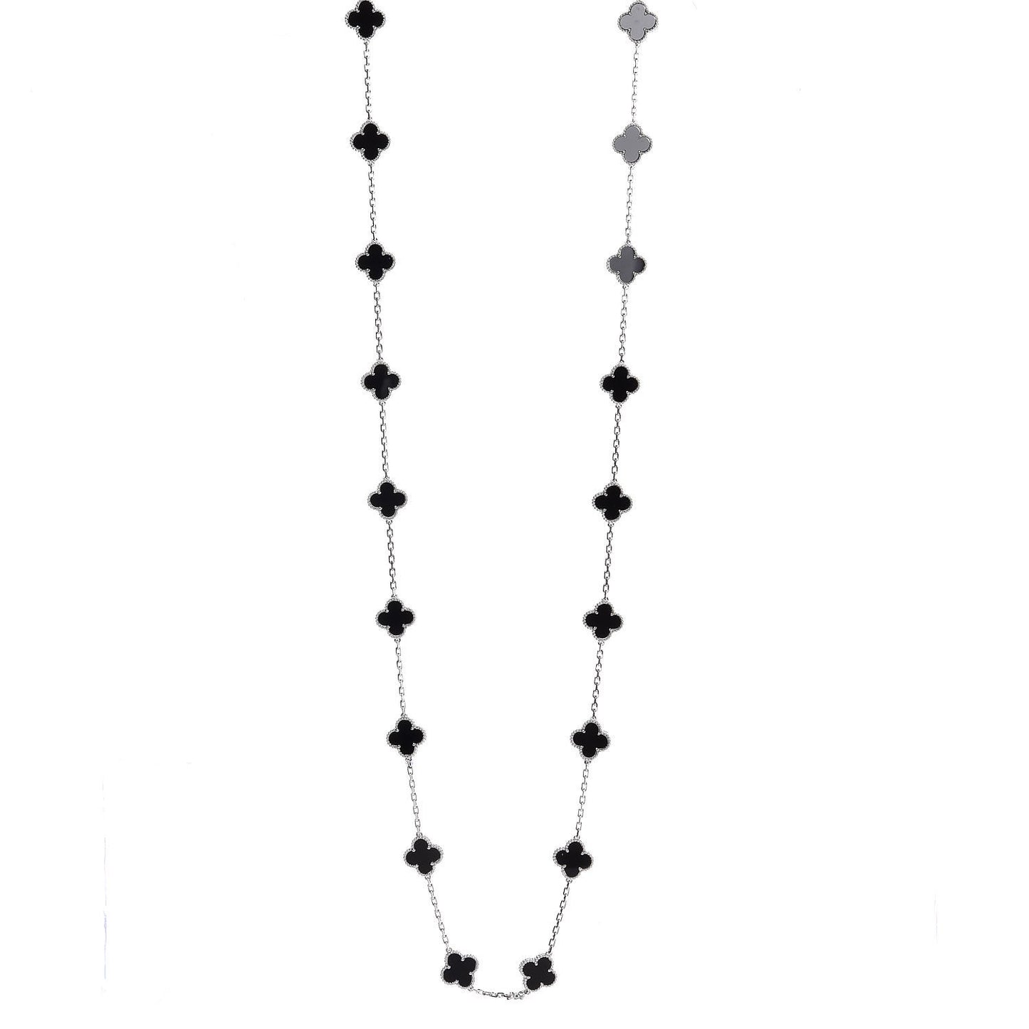 18K White Gold Black Onyx 20 Motifs Vintage Alhambra Necklace
