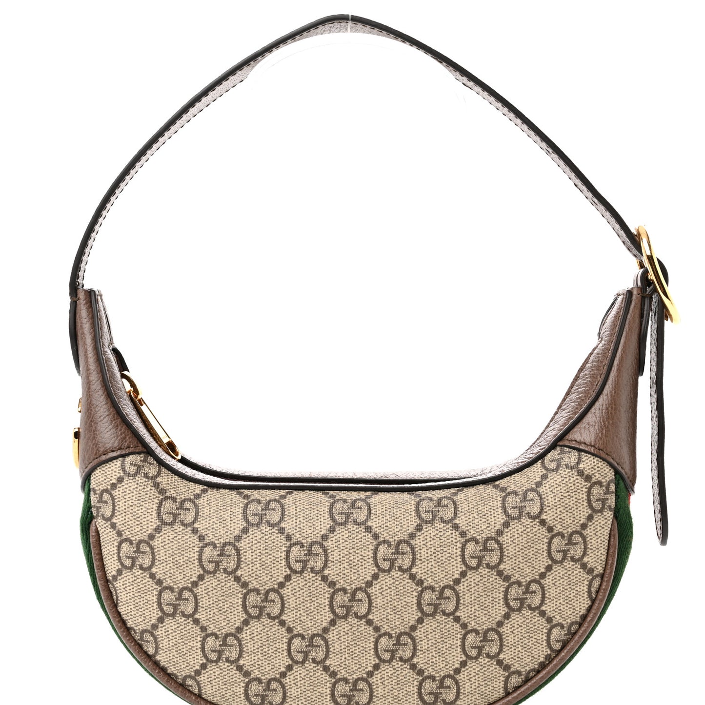 GG Supreme Monogram Textured Calfskin Web Mini Ophidia Half Moon Hobo Beige Ebony New Acero