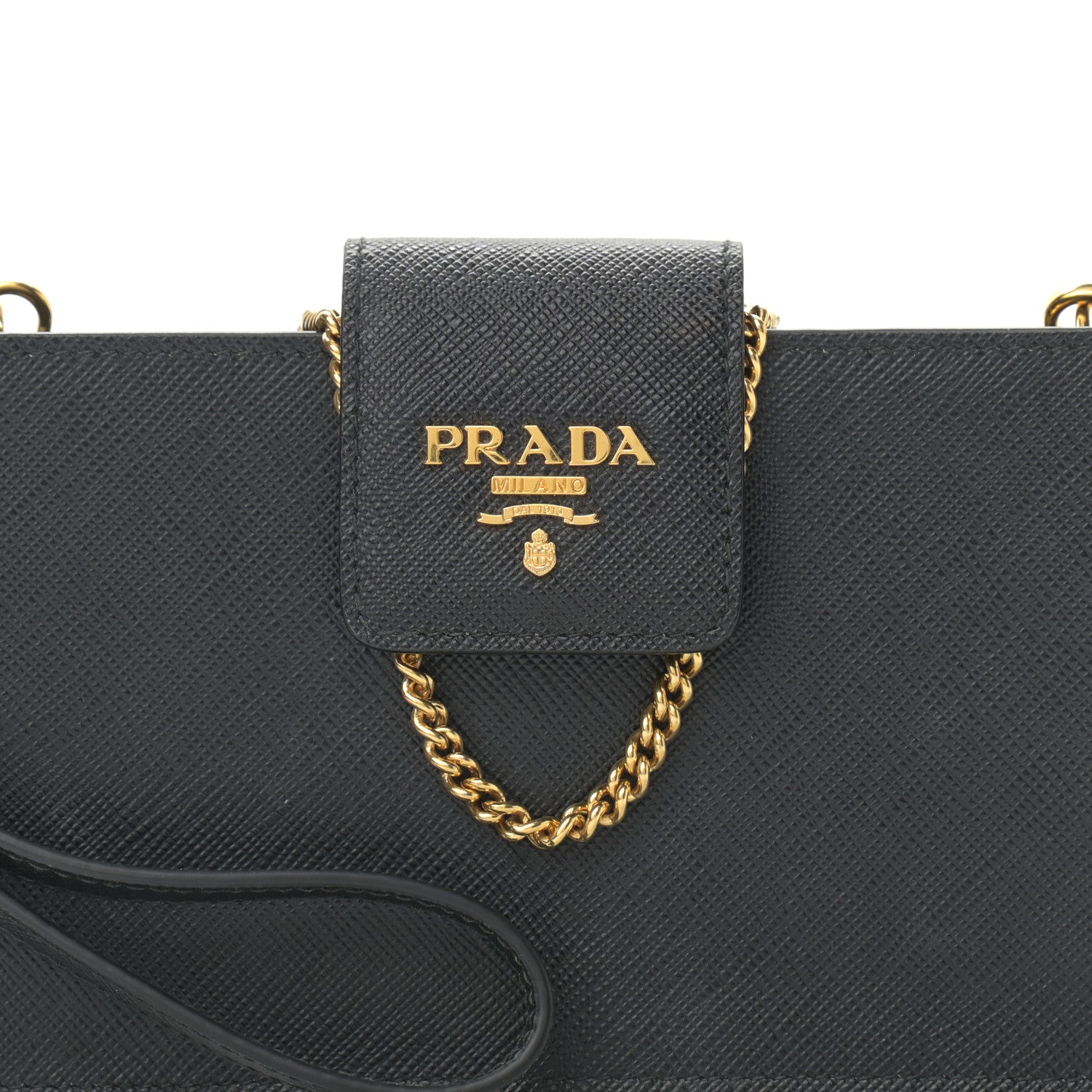 Prada Saffiano Metal Phone Wristlet Crossbody Wallet Black 7 of 11