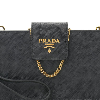 Prada Saffiano Metal Phone Wristlet Crossbody Wallet Black 7 of 11