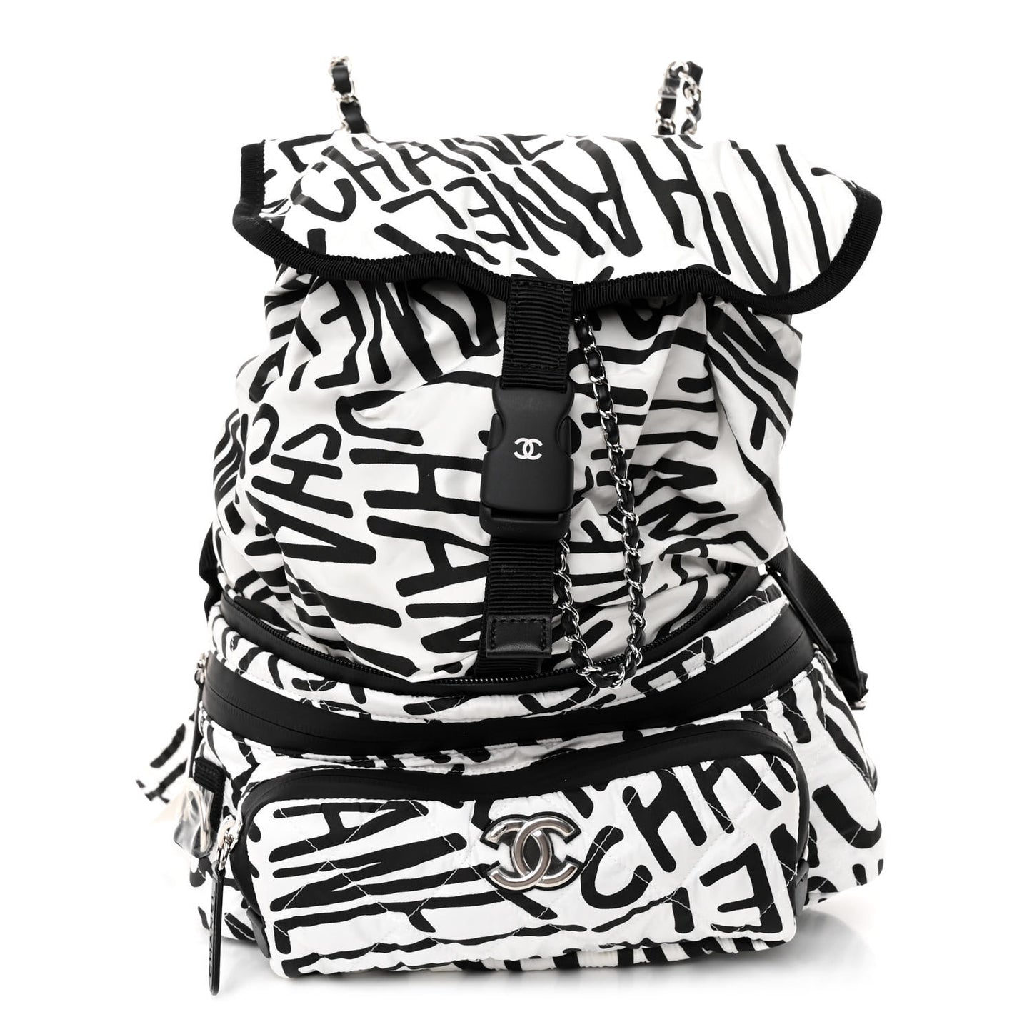 Nylon Printed Quilted Coco Neige Convertible Backpack Black White