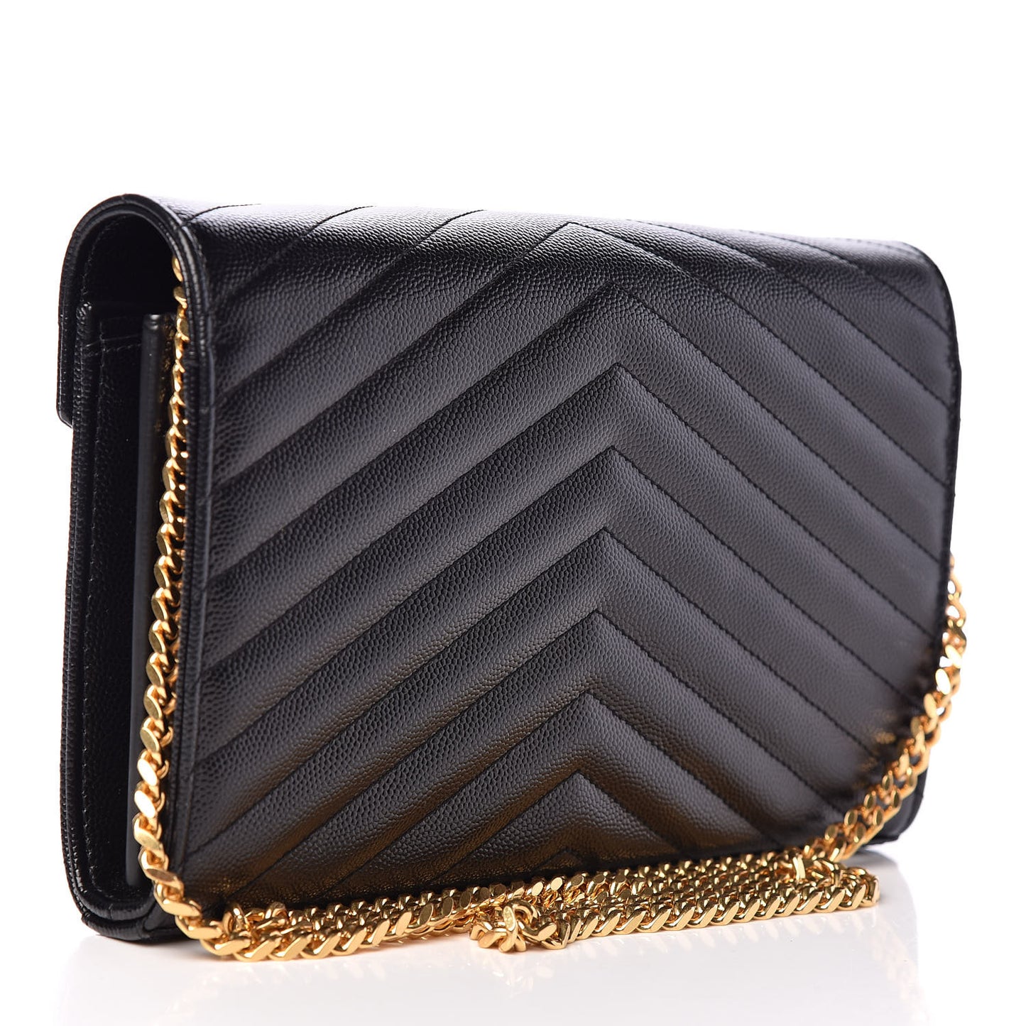 Grain De Poudre Matelasse Chevron Monogram Chain Wallet Black