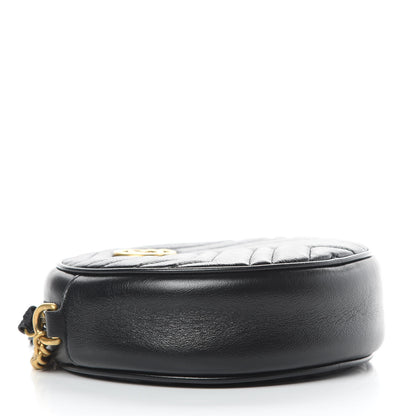 Gucci Azalea Calfskin Matelasse Heart Mini GG Marmont Round Shoulder Bag Black 4 of 12