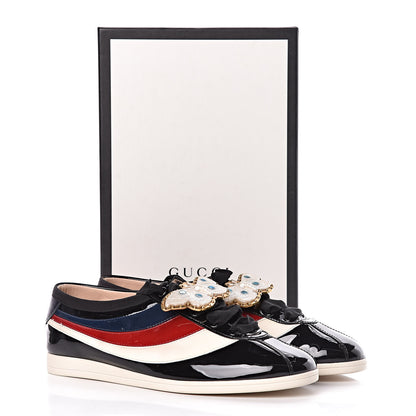 Gucci Patent Calfskin Crystal Womens Web Falacer Sneakers 40 Black 10 of 10