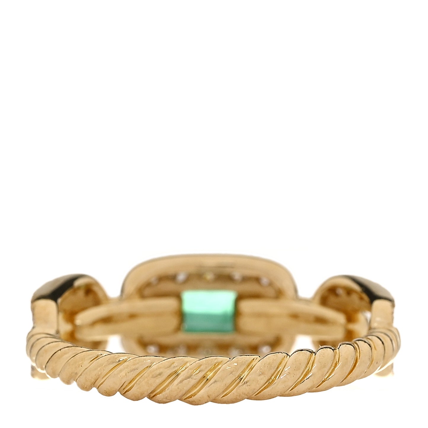 18K Yellow Gold Emerald Diamond 7mm Stax Chain Link Ring 54 7