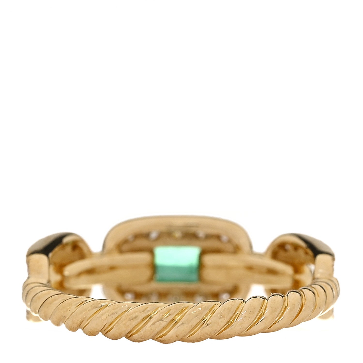 David Yurman 18K Yellow Gold Emerald Diamond 7mm Stax Chain Link Ring 54 7 4 of 6