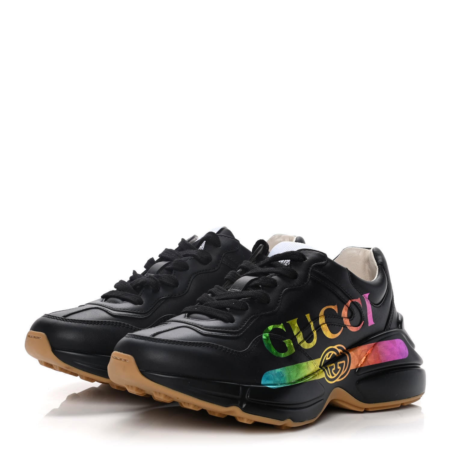 Gucci Calfskin Iridescent Logo Womens Rhyton Sneakers 35 Black 3 of 11