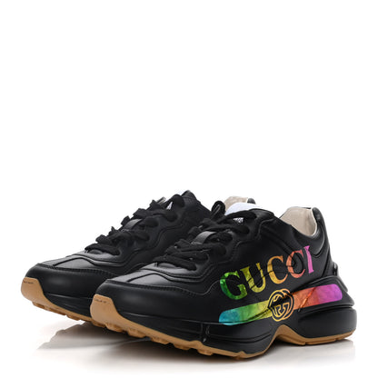 Gucci Calfskin Iridescent Logo Womens Rhyton Sneakers 35 Black 3 of 11