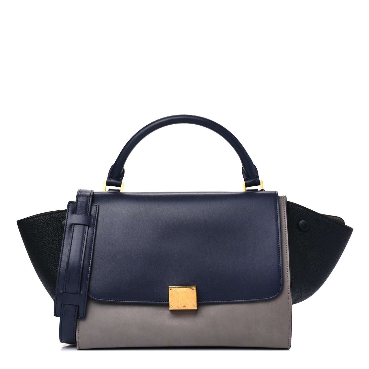 Sleek Calfskin Small Tri-Color Trapeze Dark Blue