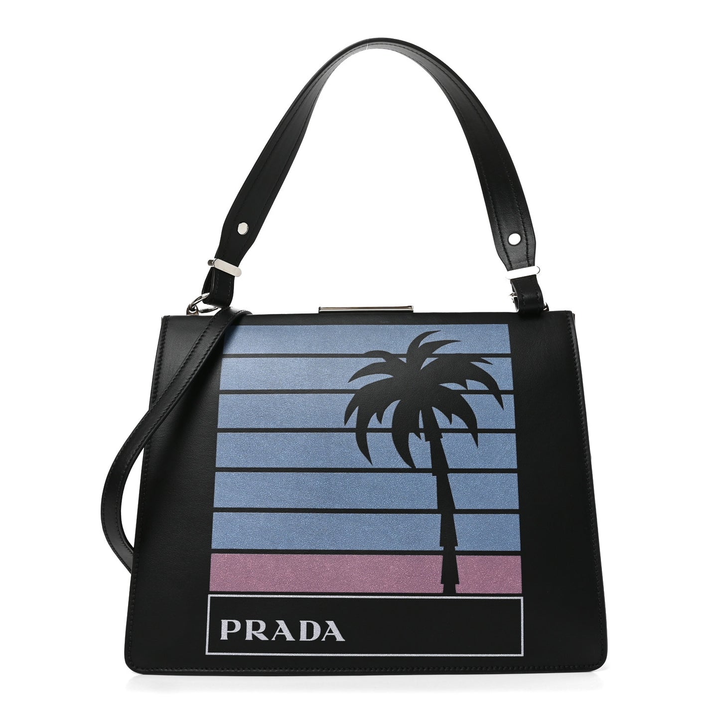 City Calfskin Palm Tree Print Light Frame Bag Black Mare