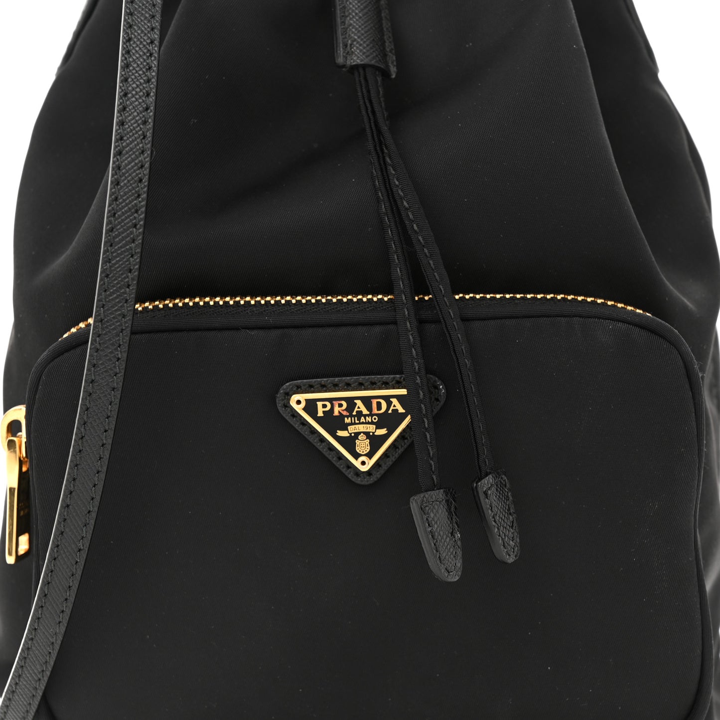 Saffiano Tessuto Nylon Mini Bucket Crossbody Bag Black