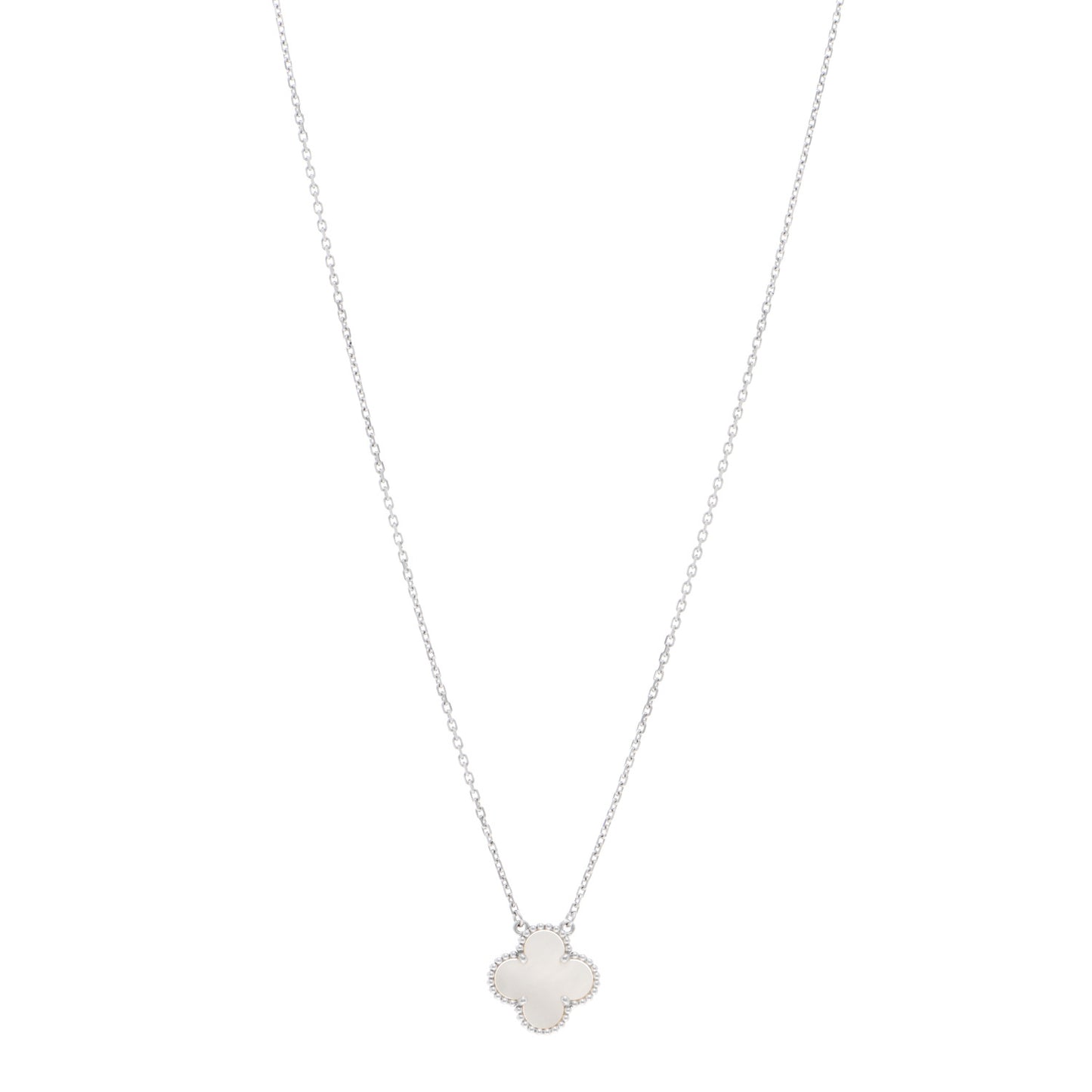 18K White Gold Mother of Pearl Vintage Alhambra Pendant Necklace