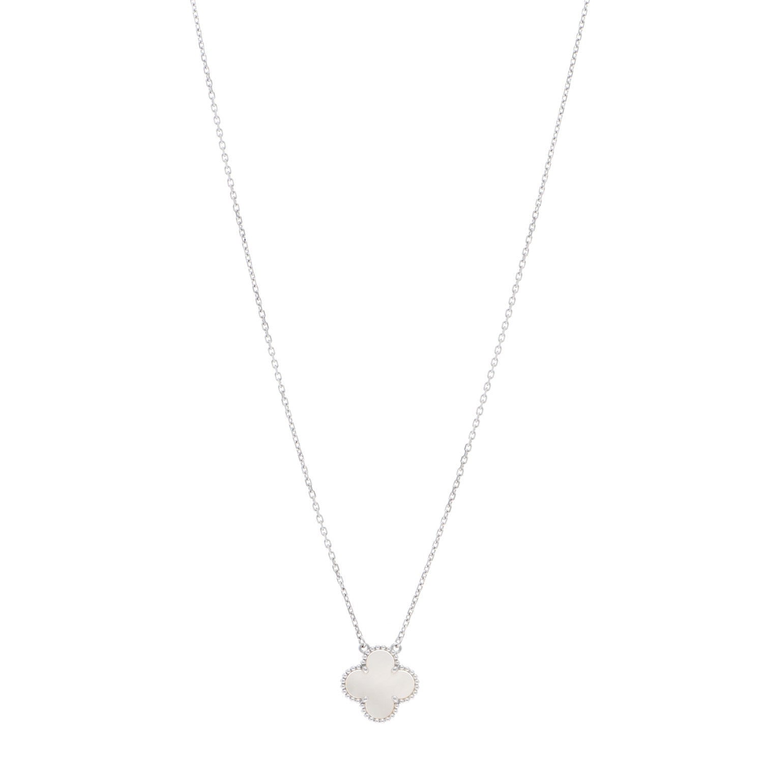 Van Cleef & Arpels 18K White Gold Mother of Pearl Vintage Alhambra Pendant Necklace 1 of 6
